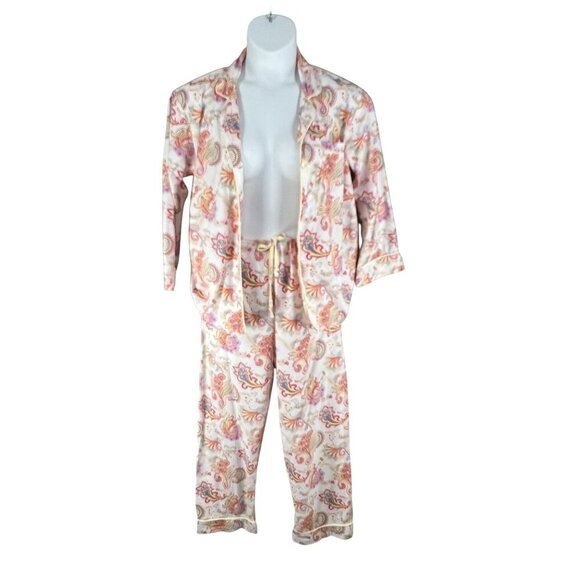 BedHead Anthropologie Women 8 Paisley PJ Set Cropped Comfy Lounge Quiet Luxury - Picture 2 of 16